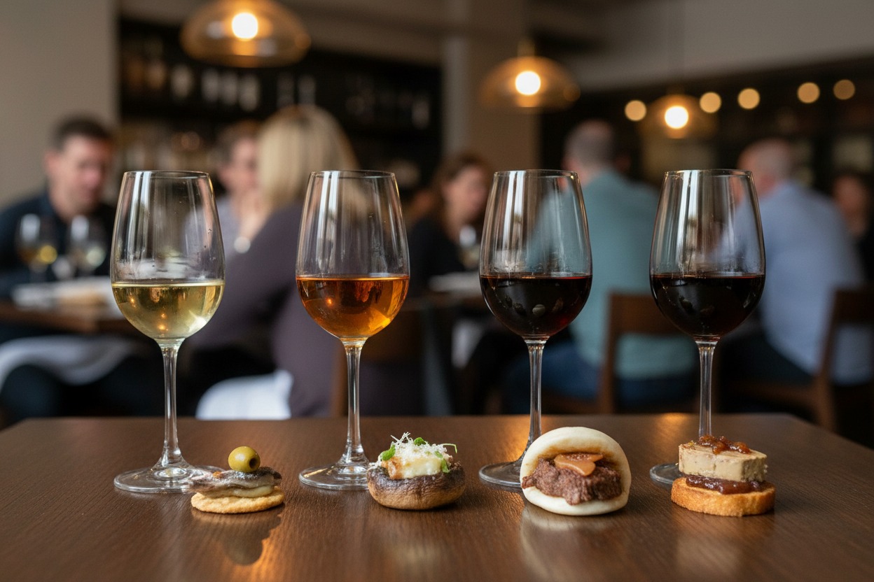maridaje de diferentes vinos de jerez con tapas creativas. Vinoble 2026
