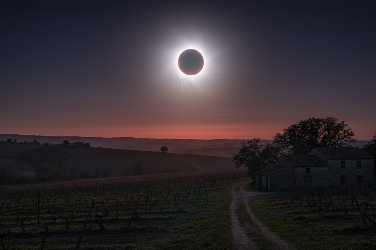 jornada astronómica durante el eclipse total de sol en bodegas Hacienda Molleda